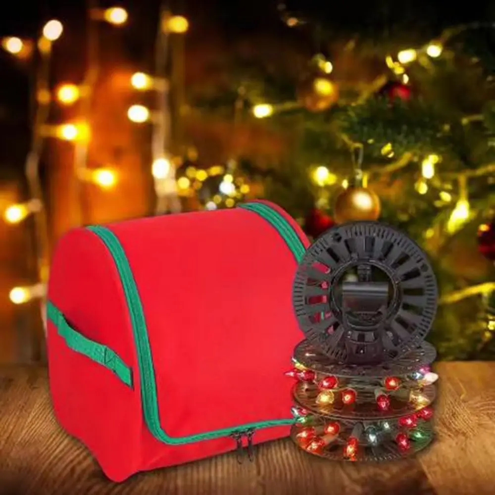 Cloth Christmas LED Light Storage Bag Red Tear-resistant Holiday Light Organizer Waterproof Large Capacity Christmas Storage Bag