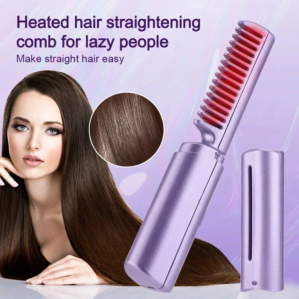 Hair Straightener Brush Hair Straightener Comb Hair Straightener Portable Straight Hair Comb Intelligent Constant Temperature Hair Care USB Mini Curling Iron Negative Ion Straight Comb
