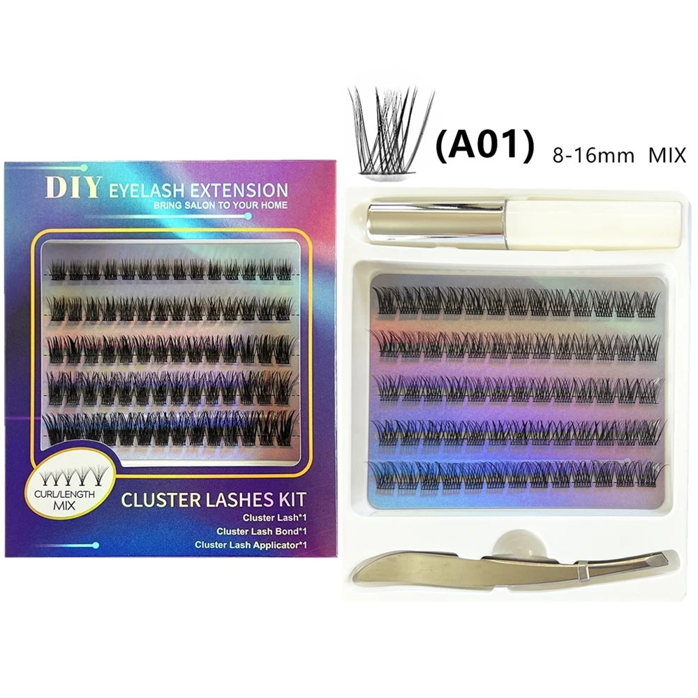 

Mix Clusters Segmented False Eyelashes Set with Tweezer Glue Individual Faux Mink Eye Lashes Extensions DIY Fake Eyelash Kit