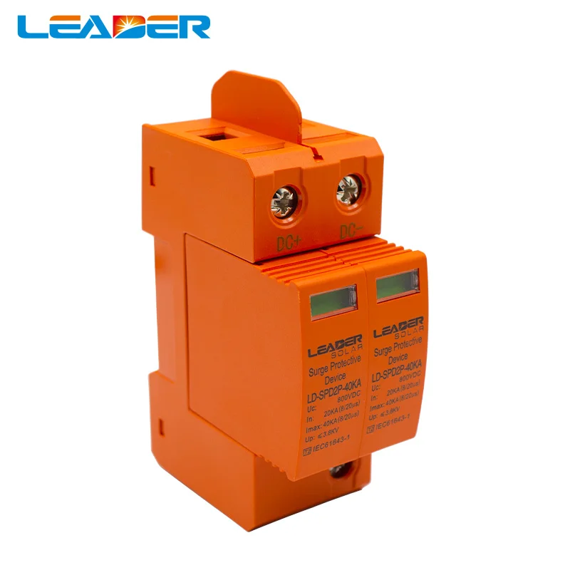 Leadersolar 10 Parte Lote 2p dc 500v 1000v 2040ka Din Rail Surge Dispositivo de Proteção Casa Solar pv Sistema Protetor Surge Prendedor