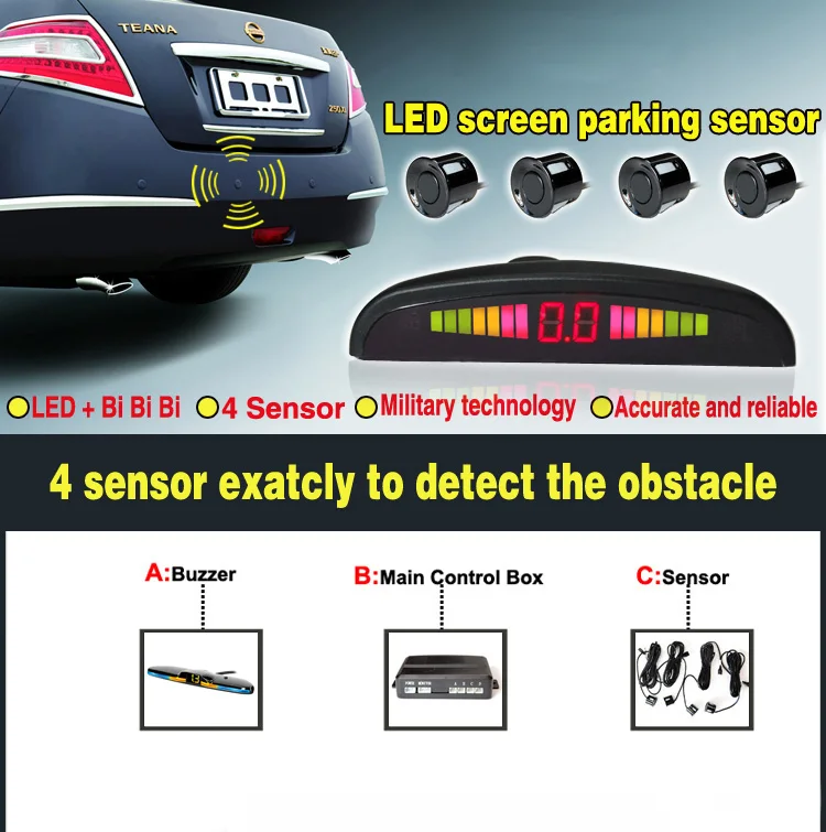 Car Parking Assist System with 4 Sensors Vehicle Reverse System Parktronic Backup Radar with LED Distance Display Sound Warning parking sensor kit led parking sensor kit parking sensor car led parking sensor