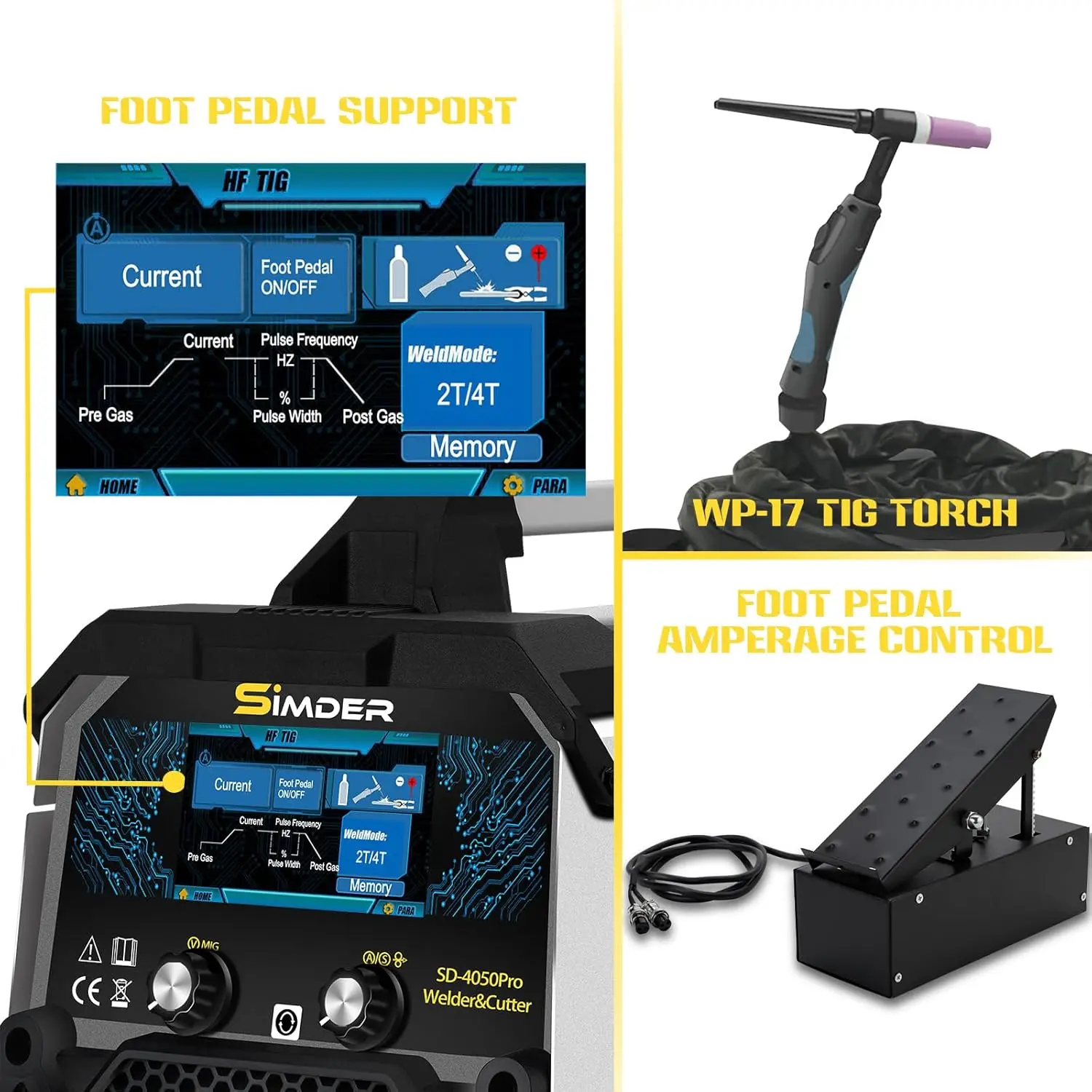 Aluminum MIG Welder Pulse MIG/MAG/HF TIG/Stick/Pilot ARC Plasma Cutter 200A Welding Machine SD4050Pro 10 in1 Welder Cutter Combo