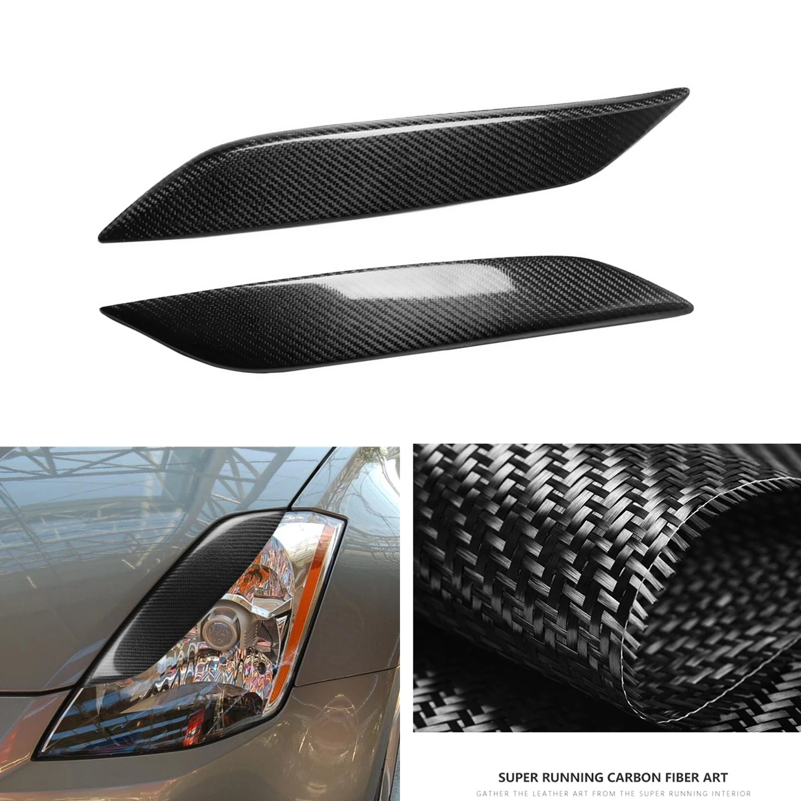 

2PCS Carbon Fiber Car Headlight Eyebrow Headlamp Eyelid Trim Front Head Light Cover Brow Strip Sticker For Nissan 350Z 2003-2009