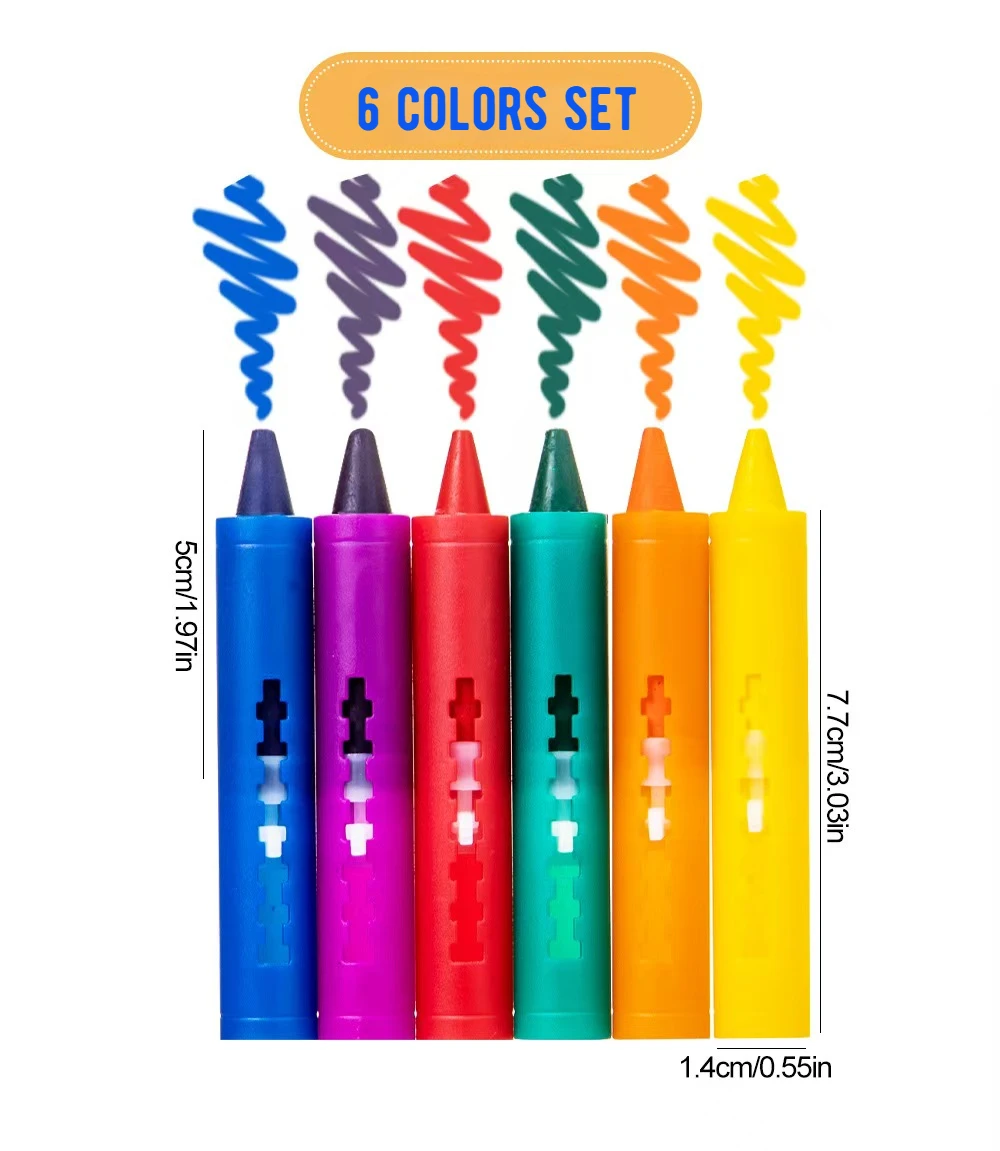 6 colors Set Washable Bath Crayons Coloful Drawing in the Tub Easy Clean Pens for Kids Colorful for Fun Art Toy Supply