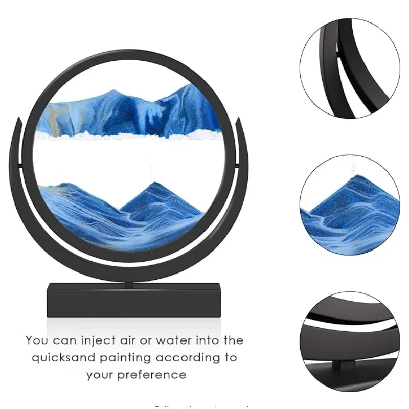 Description Picture 4 of itemArt Flowing Sand Painting Rotatable Hourglass Picture Black Frame Glass Sand Clock Deep Sea Quicksand Home Decoration Sandglass