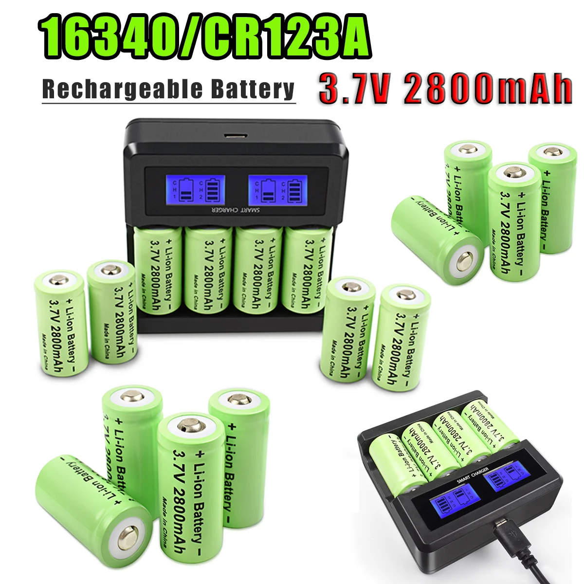 2800Mah Ricaricabile 3.7V Li-Ion 16340 Batterie Cr123A Batteria + Caricabatterie Lcd Per Telecamera Di Sicurezza Arlo Per Batteria 16340 Cr123A