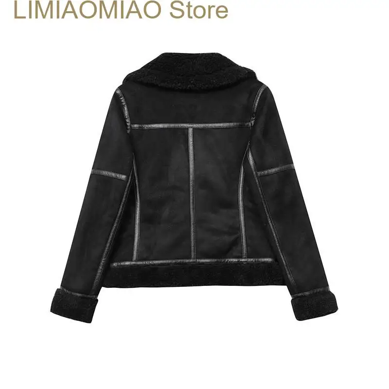 New Winter Warm Padded Suede Artificial leather Lamb Jacket Short motorcycle jacket synthetic sheepskin leather jacket