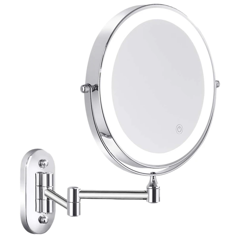 

Wall Mounted Vanity Bathroom Bath Makeup Mirror With LED Swivel Folding Lighted 1X/5X Magnification Cosmetic Mirror