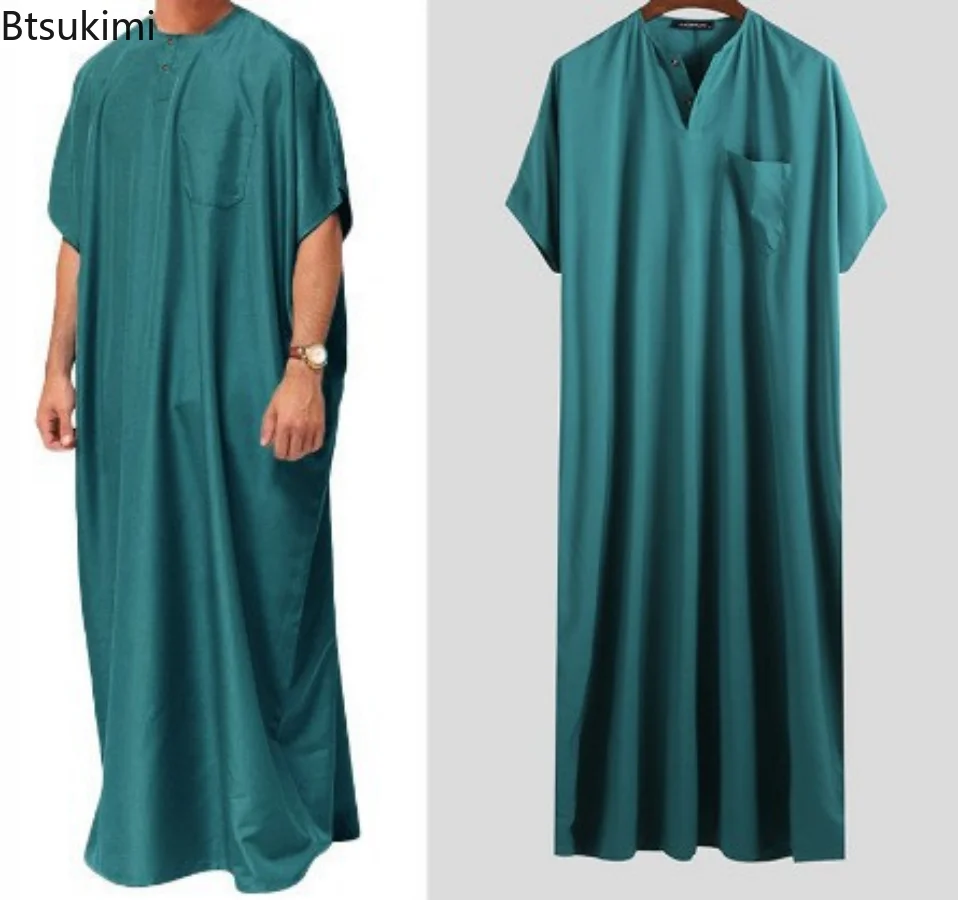 Hommes Islamique Arabe Kaftan Vintage Solide À Manches Courtes adt Rétro