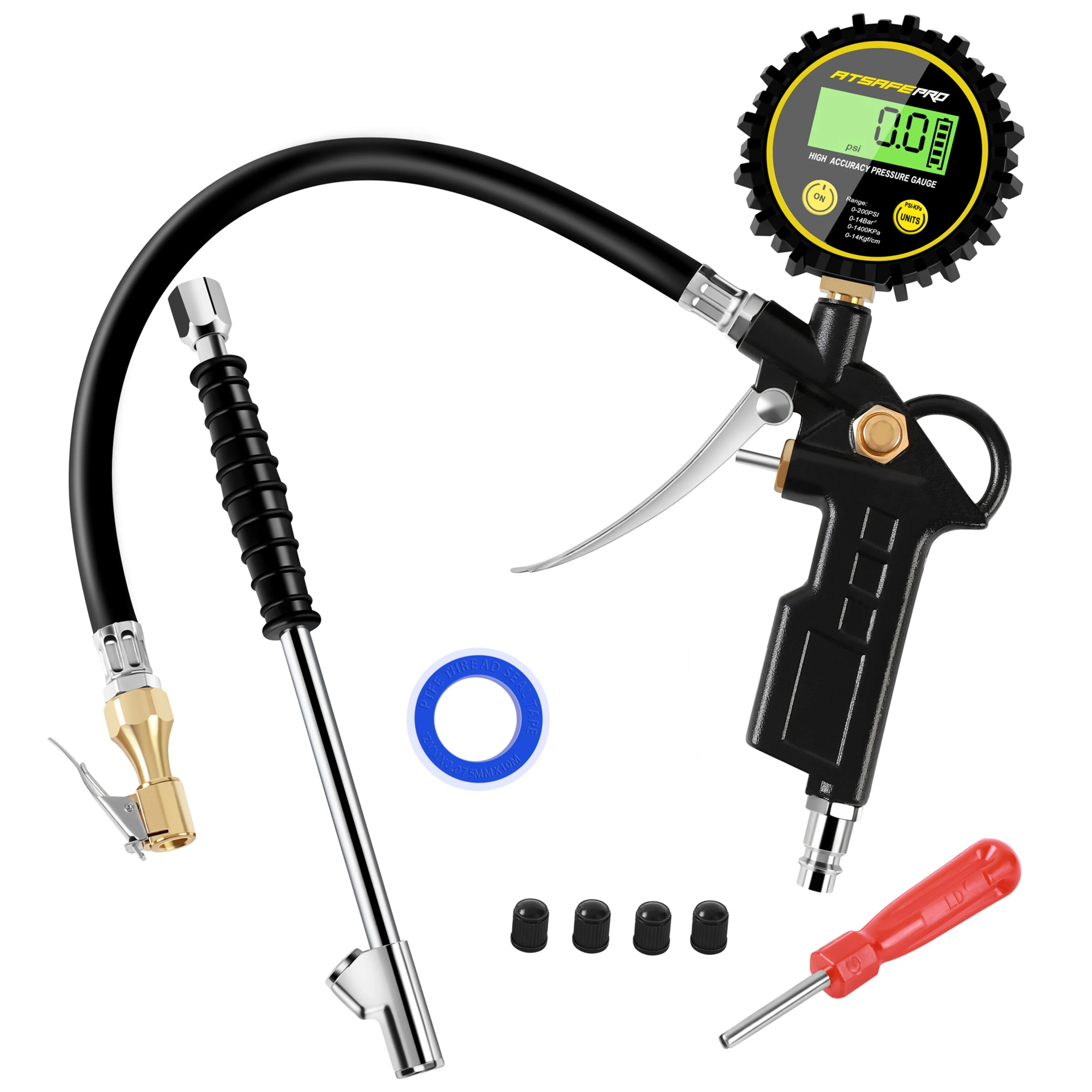 

ATsafepro Heavy Duty Tyre Inflator Air Tool 200 PSI Digital Tyre Inflator Pressure Gauge Analogue Tire Pressure Gauge Accessorie