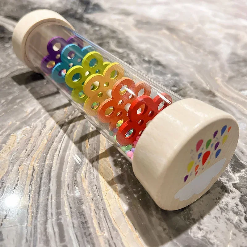 Montessori Baby Rain Stick Rainbow Hourglass Rain Music Rattle Baby Educational Toy Colorful Montessori Sensory Toys for Kids 5