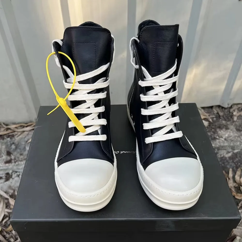 Leather Ro Trainers Men Women Zip Casual Shoes Flat Ankle Boots High Top Lace Up Thick Sole Dark Red Designer Luxury Sneakers 4