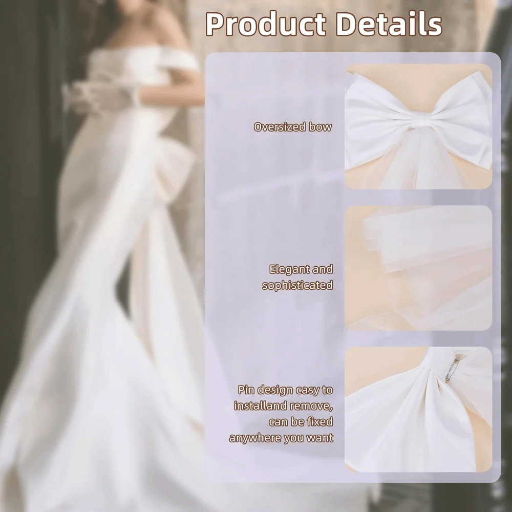 Elegante cintura da sposa in raso di maglia grande fiocco in raso staccabile fiocco in tulle abito da sera accessori per la vita accessori per la decorazione del vestito da donna - immagine 4