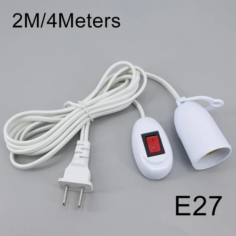 2m/4m Lamp Bases Universal Switch button Led Bulb power cable Socket extend Adapter E27 Screw Holder Accessories Tools US Plug