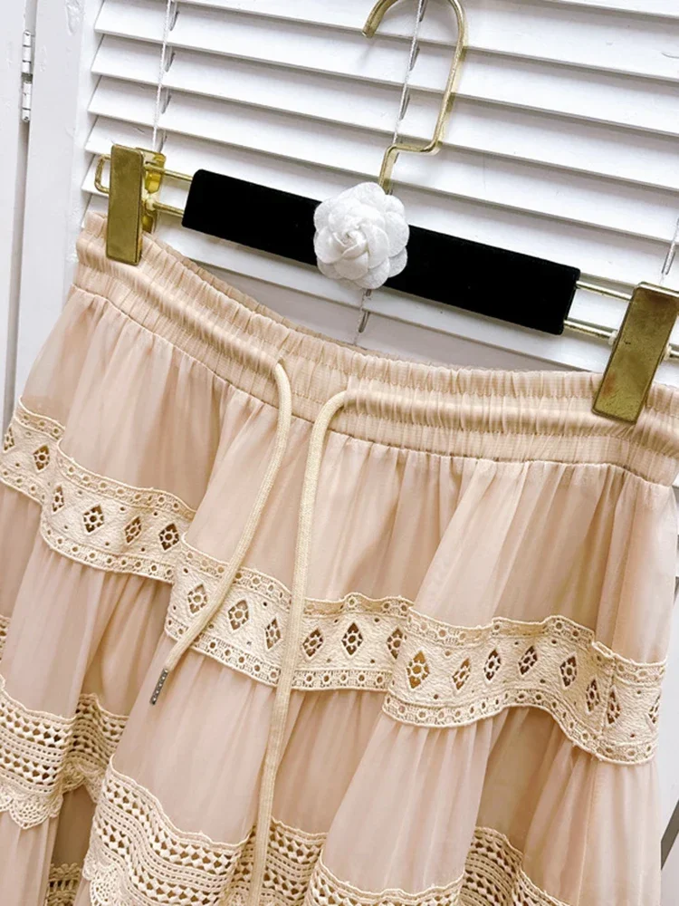 Solid Embroidery Ruffled Set for Women Long Sleeve Stand Collar Top High Waist Skirts Sets Female Spring 2024 New 3WQ9865