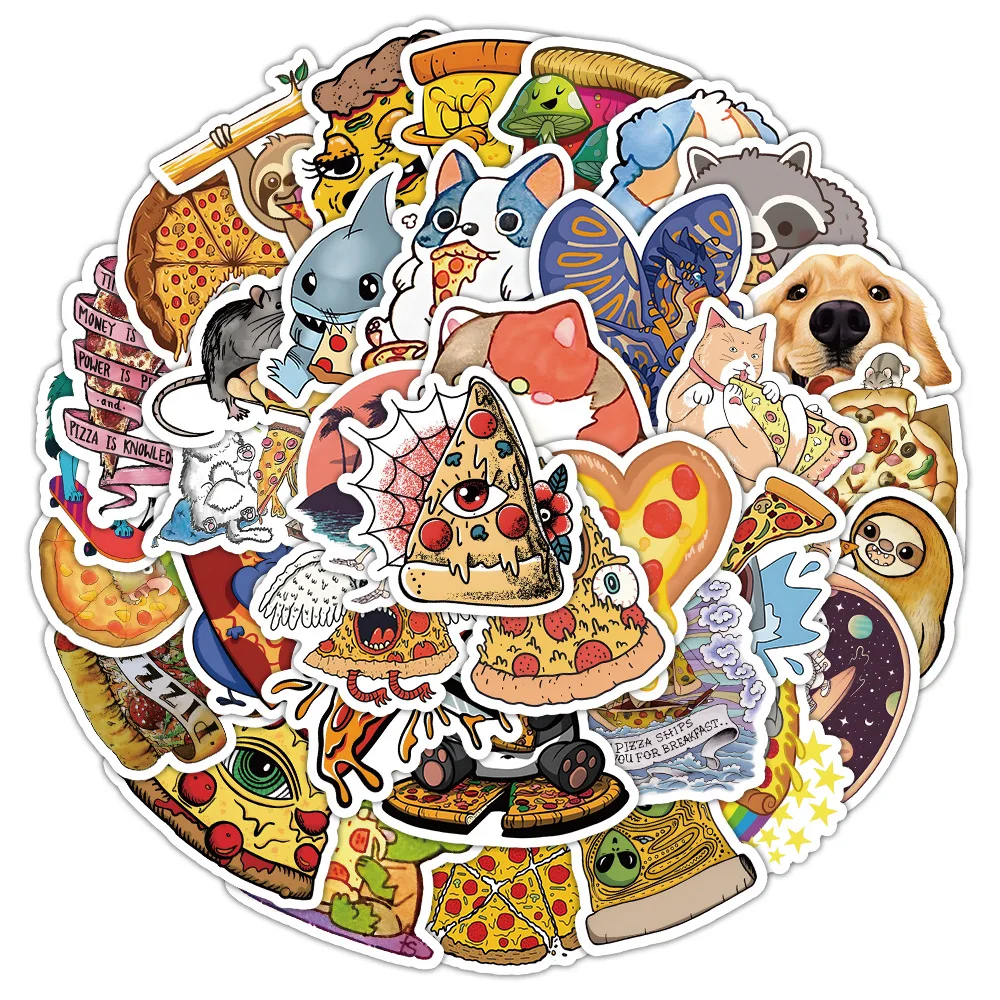 

50/100Pcs INS Novelty Cute Cartoon Funny Pizza Series Stickers PVC Waterproof Stickers Decals For Kids Boys Girls Toys Gifts