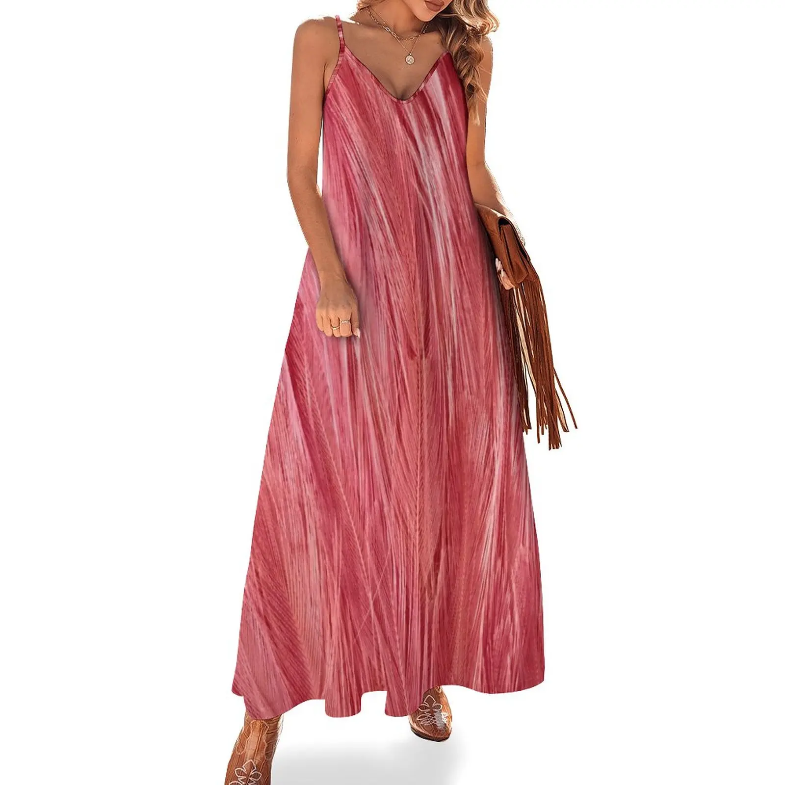 

Женское длинное платье без рукавов, элегантное розовое платье с перьями, лето 2019