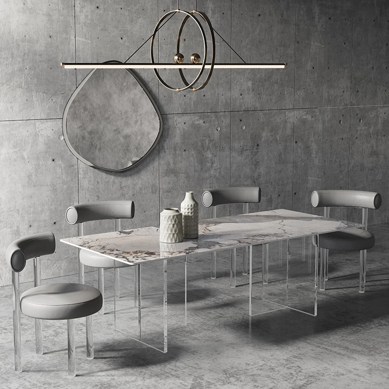 

Acrylic Clear Wedding Dining Table Simple Rectangular Designer Home Small Apartment Dinner Marble Kitchen Table Furniture YH