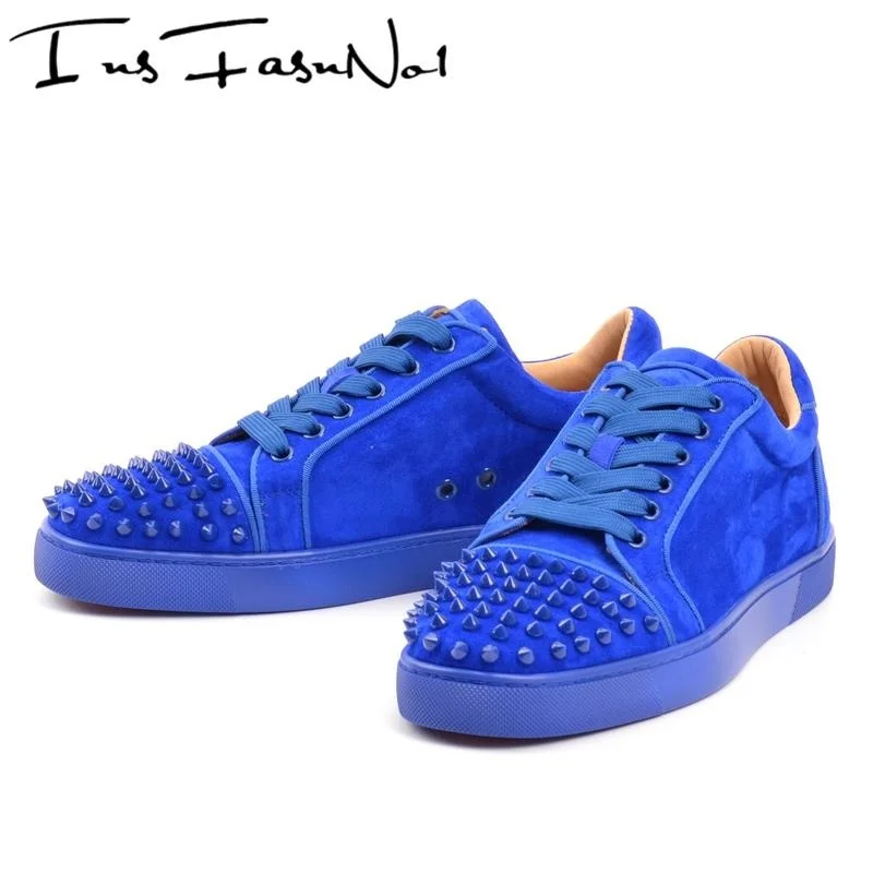 

Genuine Leather Spike Rivet Casual Sneakers Women Platform Flat Shoes British Style Sports Trainers Men Sneakers Big Size Flats