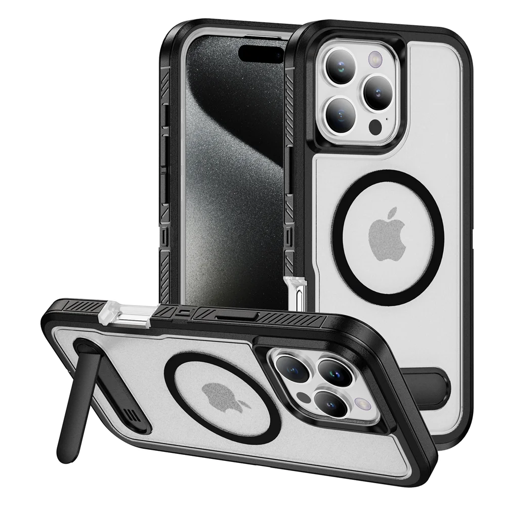 Premium Magnetic Armor Folding Stand Phone Case with MagSafe Compatibility