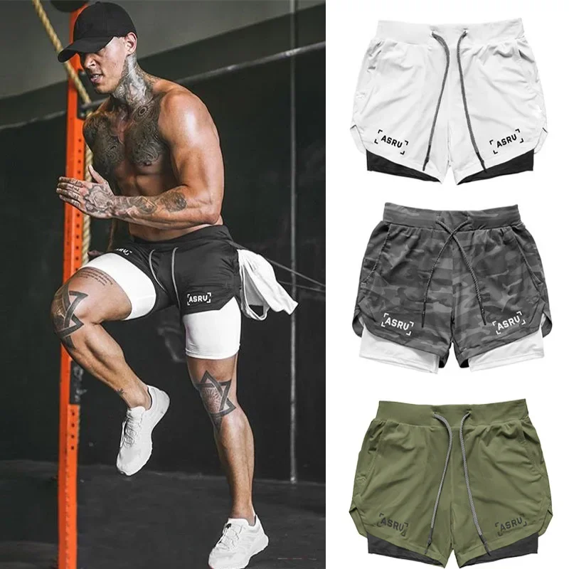 2022 Summer Shorts Men's Two In One Fitness Double Quick Drying Pants Sports Running Basketball Training Capris