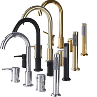 Deck Mount Bathroom Bathtub Faucet Set with Handheld Shower Tub Faucet Hot and Cold Water Mixer Bath Faucet Gold Bathtub Tap 2