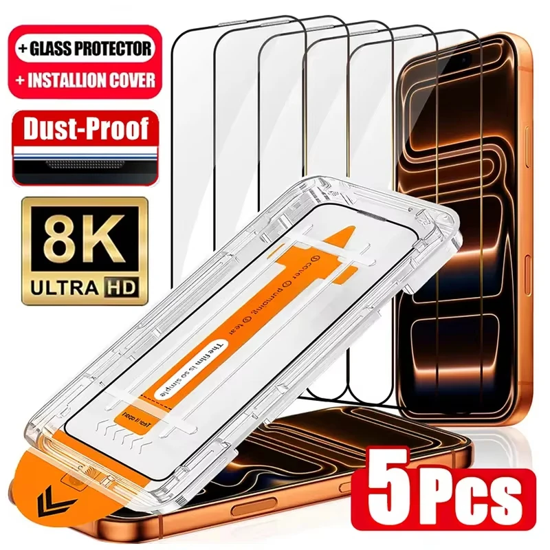 1-5PCS HD 8K Protezione dello schermo per iPhone 16 17 Pro Max 13 15 11 12 14 16e Mini HD Vetro senza polvere per iPhone 8 7 Plus XR XS Air