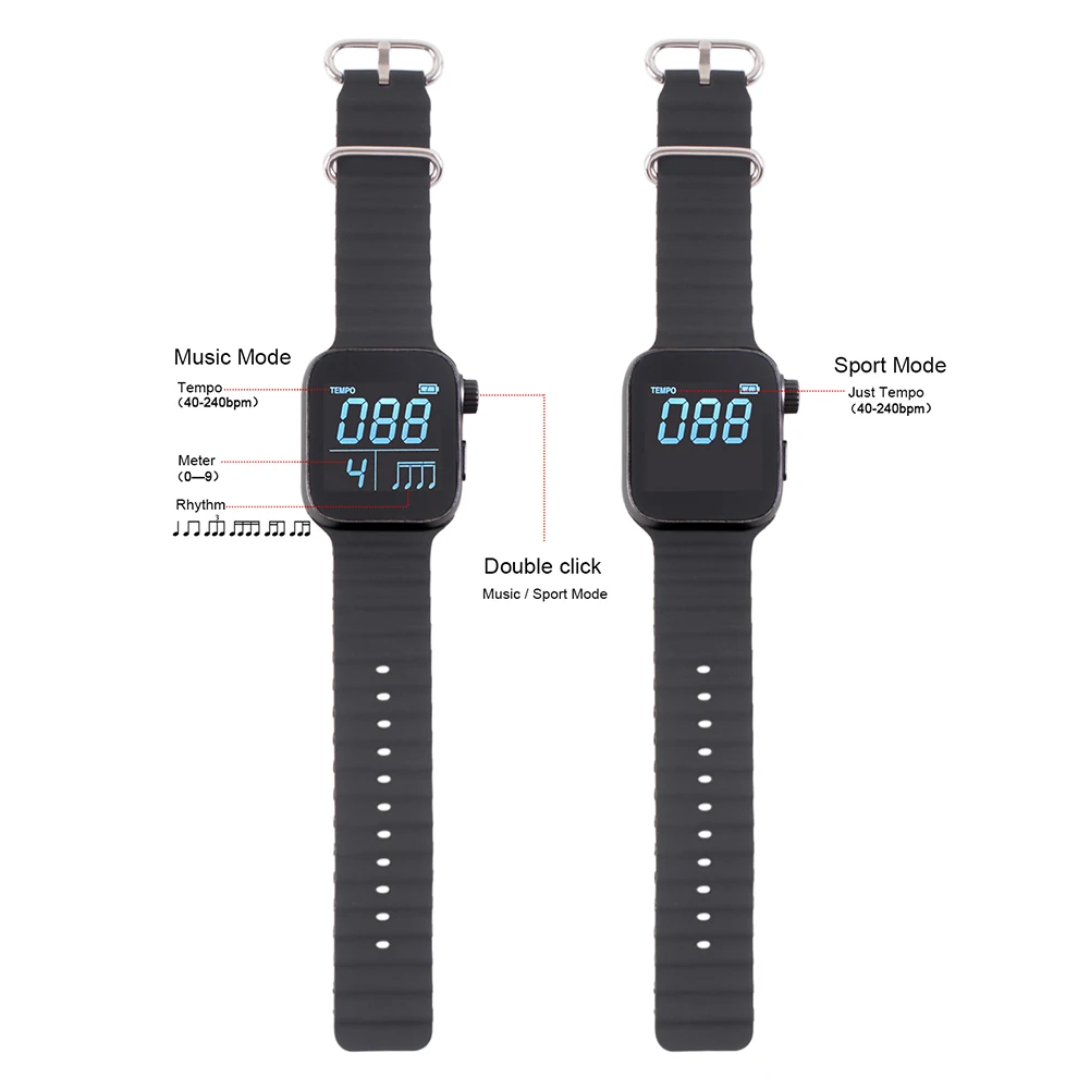 Wearable Vibrating Metronome Adjustable Strap Beat Counting Watch for Guitar Piano Drum and All Instruments