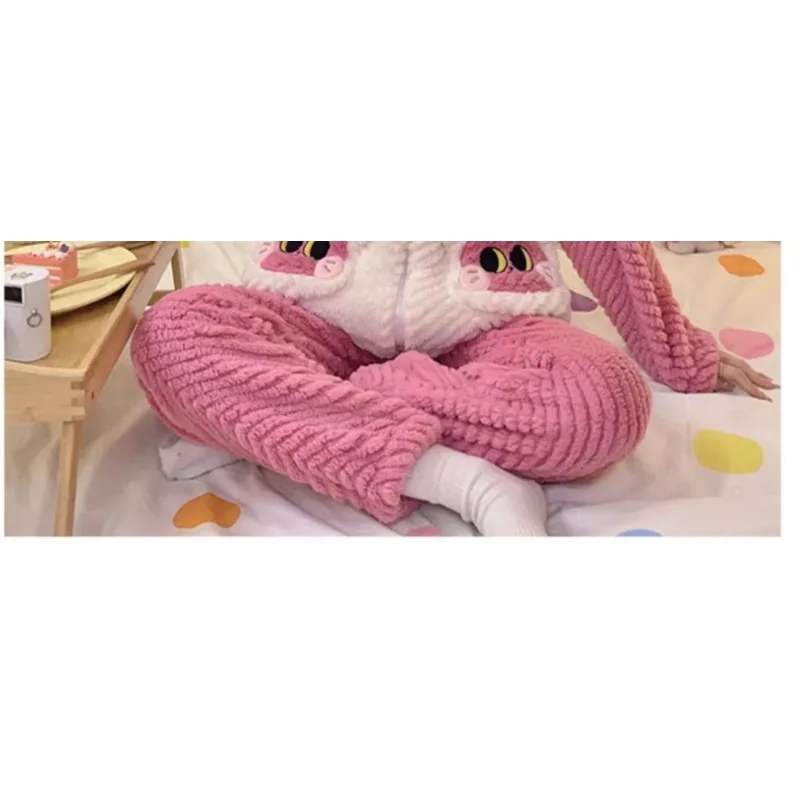 2024 New Women's Pajamas Set Winter Thick Ladies Sleepwear Flannel Cute Cartoon Famle Pijamas Coral Velvet Girls Loungewear Suit