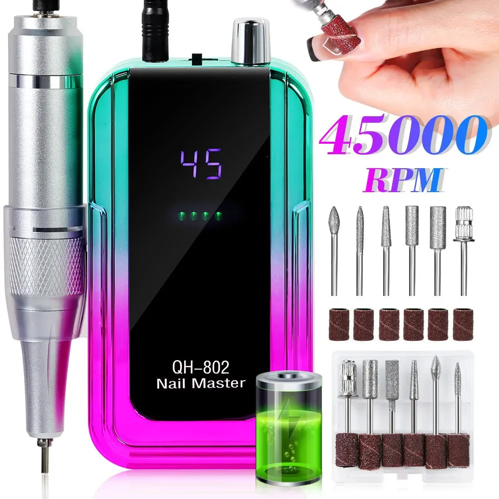 Electric nail drill Electric nail grinder 45000RPM Rechargeable Electric Nail Drill Machine USB Connector Nail Polish Remover Drill Set Manicure Sander Low Noise