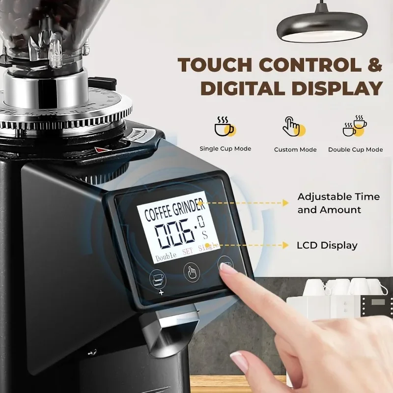 Electric Coffee Grinder Flat Burr Grinder Coffee 19 Settings & Digital Timer Display Commercial Espresso Grinders