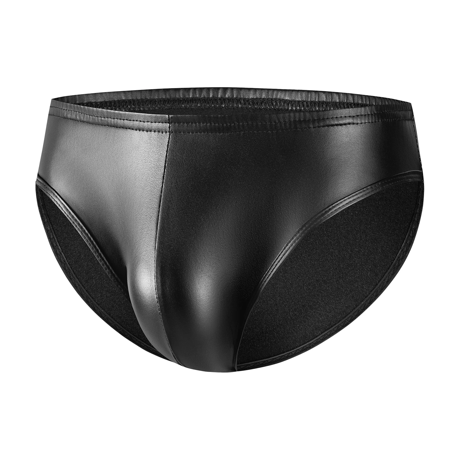 Mens Shiny Soft Matte Leather Lingerie Elastic-waist Briefs Low Waist Fetish Shorts Metallic Leather G-string Bulge Pouch Sexi Cosplay Underpants