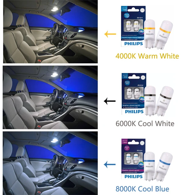 Philips LED T10 W5W 4000K 6000K 8000K X-treme Ultinon Signals LED Lamps  Bright Car Interior Dash Light Reading Doors Bulbs, Pair - AliExpress