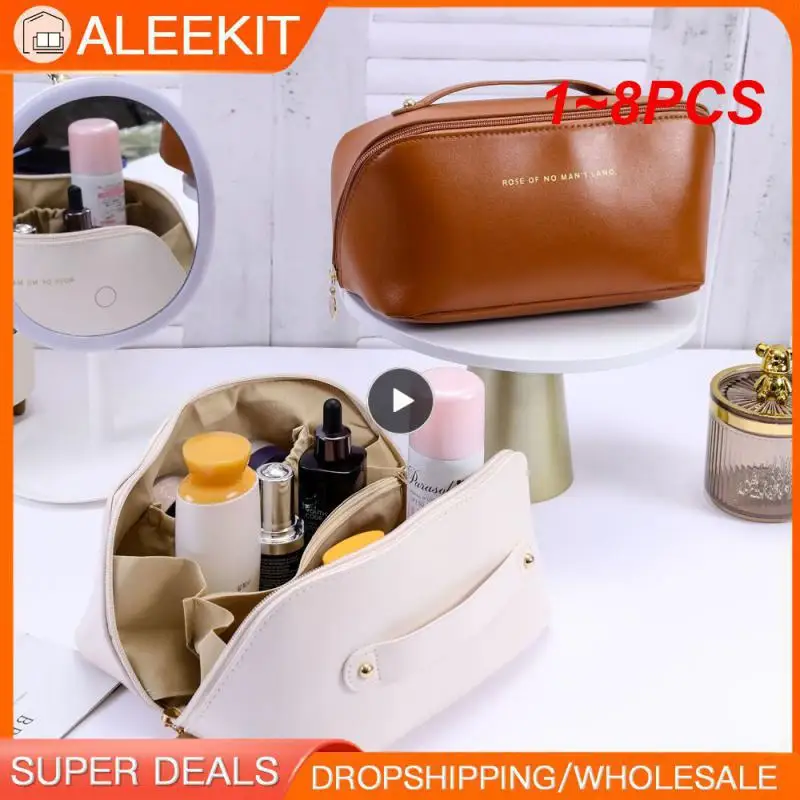 

1~8PCS Women Cosmetic Bag Plaid Toiletries Travel Storage Bag PU Leather Portable Waterproof Organizer Makeup Bag Organizer