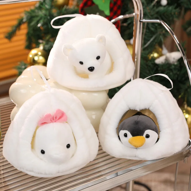 Cute Polar Bear Penguin Whale Sleeping In Snow Nest Plush Toys Creative Stuffed Animal Soft Doll for Kids Girls Gift Xmas Decor