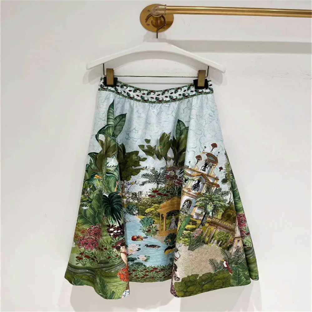 

Юбка трапециевидная женская на молнии, повседневная юбка с завышенной талией, с принтом пейзажа, во французском стиле, Ранняя осень