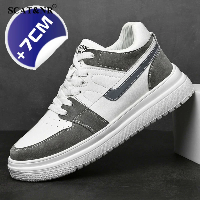 Spring men flats/7cm elevator shoes casual sneakers cow casual leather designer shoes height increase taller comfortable