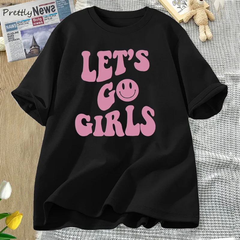 

Let's Go Girls T Shirt Retro Bachelorette Party T-Shirt Oversize Cotton O Neck Summer Woman Clothes Printed T-shirt