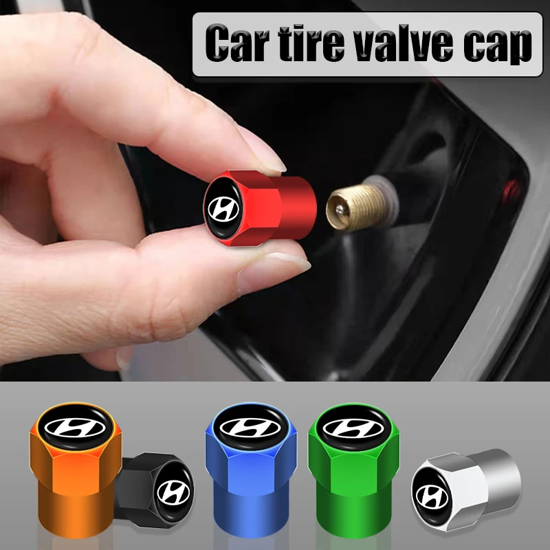 4pcs Metal Alloy Car Hub Stem Air Valve Cap For Hyundai I30 I20 Ix20