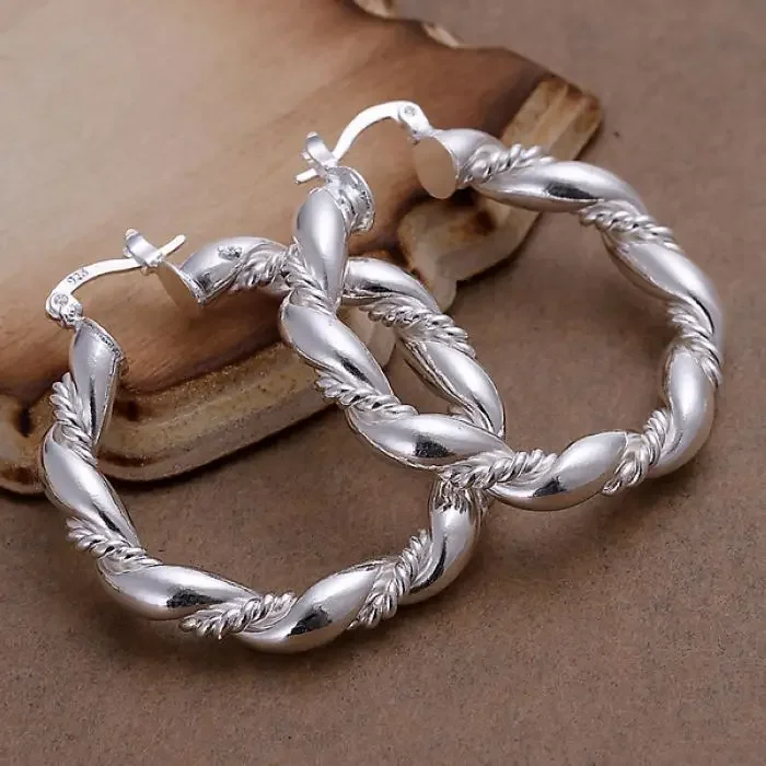 Colore Argento Personalità Creativa Moda Minimalista Twist The Ropes Orecchini Simple Round Twist E156