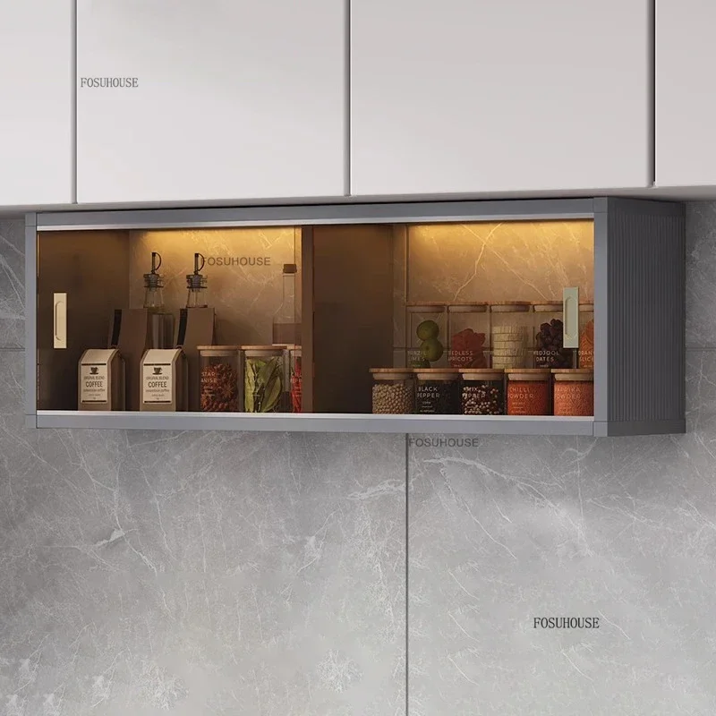 Nordic Glass Wall Mounted Kitchen Cabinets Creative Kitchen Furniture Aluminum Alloy Storage Cabinet Home Bedroom Display Locker 2