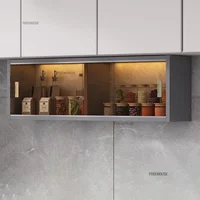 Nordic Glass Wall Mounted Kitchen Cabinets Creative Kitchen Furniture Aluminum Alloy Storage Cabinet Home Bedroom Display Locker 2