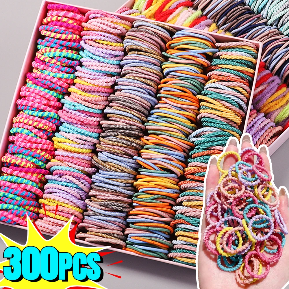 

300pcs Canning Kids Candy Color Elastic Band Headbands Girls Summer Hair Tie High Elasticity Without Hurting The Thumb Headropes