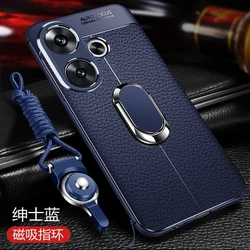 Magnetic Ring Holder Shockproof Bumper Case - Soft Silicone Protective Shell for Poco F6 (Blue)