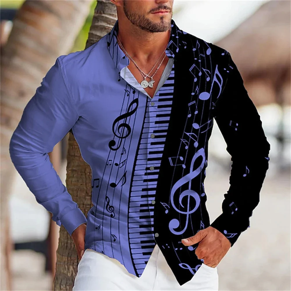 2024 Summer Men's Shirt Music Note Pattern 3D Printed Top Single breasted Long sleeved Shirt Clothing Design Comfortable S-6XL pattern printing multi angle stand card holder leather casing for samsung galaxy tab a 10 1 2019 sm t510 sm t515 bear listening music