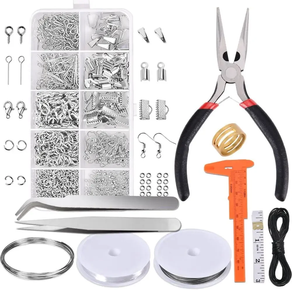 

DIY Jewelry Making Kit with Pliers, Jewelry Findings, Earring and Bracelet Supplies, Silver Beads Wire for Necklace