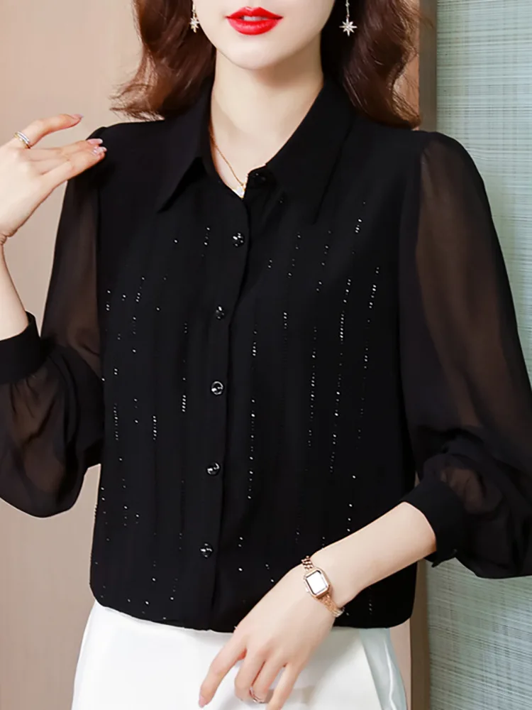 Ladies Chiffon Long Sleeved Blouse Pretty Pretty Small Fashion Retro Literature Shirts Tops for Women 2024