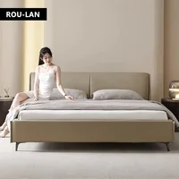 Lit en cuir souple minimaliste moderne, lit Queen, chambre principale, lit de mariage, lit double créatif, lit King 3