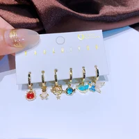 MIGGA 6pcs/Set Fairy Tale Cartoon Animal Dangle Earrings for Women Girls Gold Color Cubic Zircon Jewelry 2