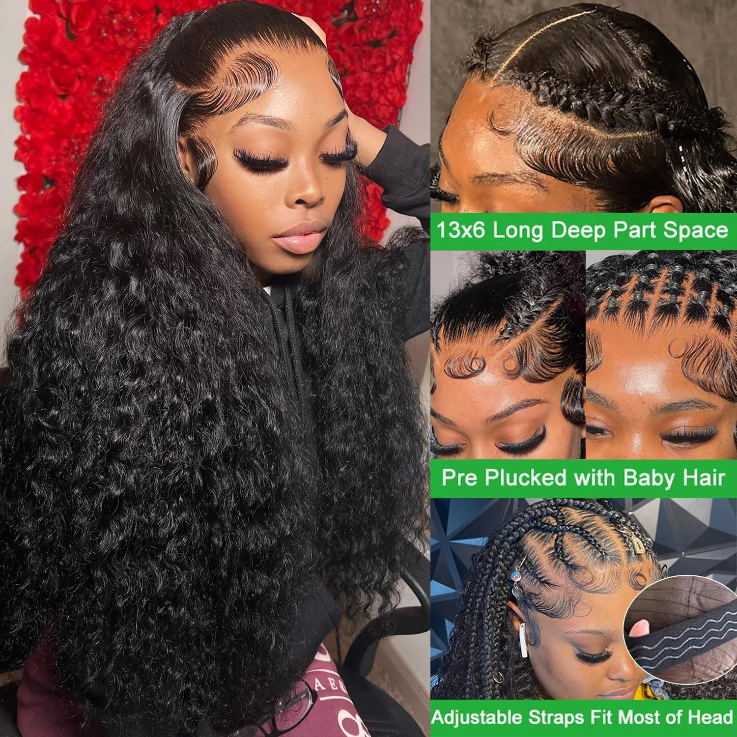 Deep Wave Lace Front Wigs Human Hair Pre Plucked 220 Density 13x6 13x4 HD Lace Front Wigs with Baby Hair Curly 7X6 Glueless Wigs
